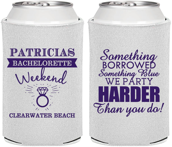 Personalized Bachelorette Can Coolers - Something Borrowed | 60130