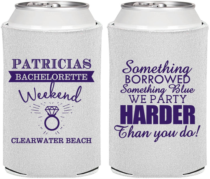 Personalized Bachelorette Can Coolers - Something Borrowed | 60130