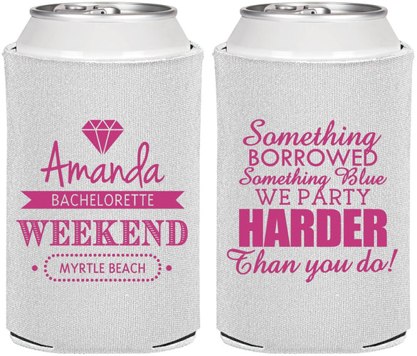 Personalized Bachelorette Can Coolers - Something Borrowed | 60131