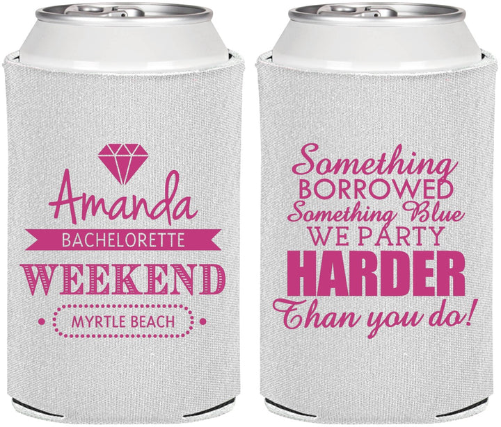Personalized Bachelorette Can Coolers - Something Borrowed | 60131
