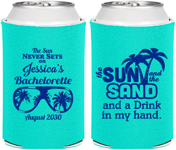 Personalized Bachelorette Can Coolers - Sun Sand Drink Hand | 60134