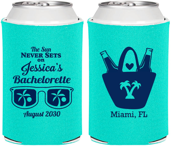 Personalized Bachelorette Can Coolers - Beach Sun Never Sets | 60136