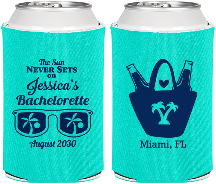 Personalized Bachelorette Can Coolers - Beach Sun Never Sets | 60136