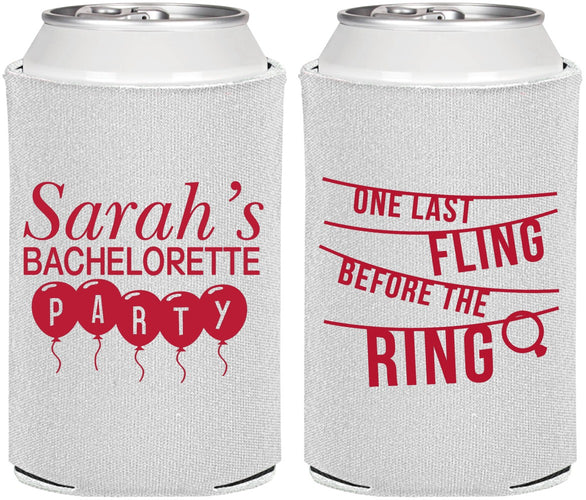Personalized Bachelorette Can Coolers - Last Fling Before Rings | 60140