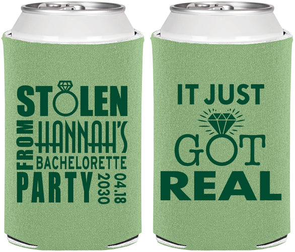 Personalized Bachelorette Can Coolers - Just Got Real | 60141
