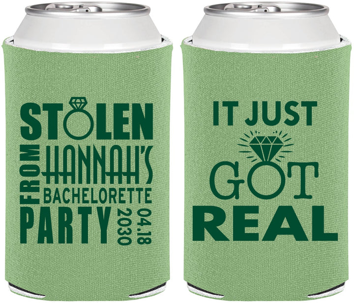 Personalized Bachelorette Can Coolers - Just Got Real | 60141