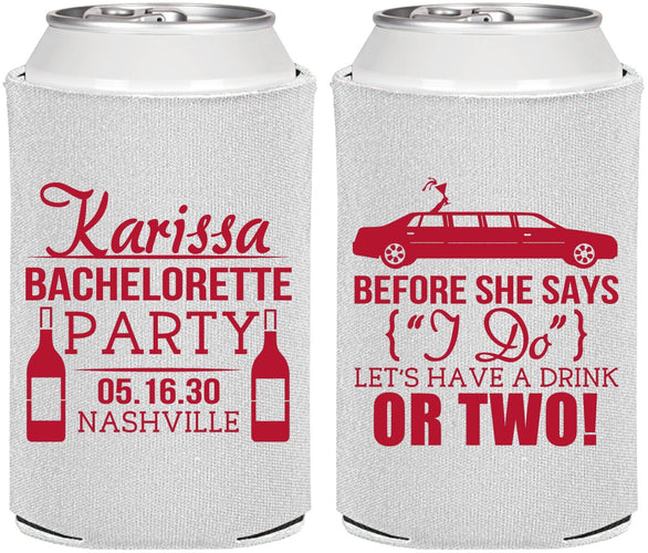 Personalized Bachelorette Can Coolers - Before She Says I Do | 60142