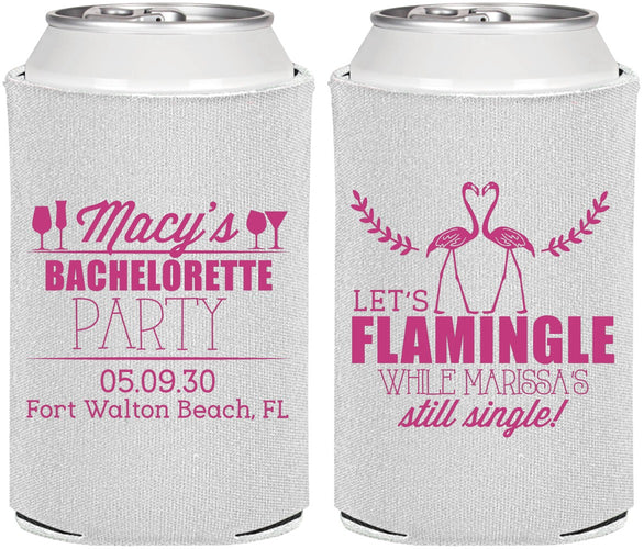 Personalized Bachelorette Can Coolers - Lets Flamingle Still Single | 60144