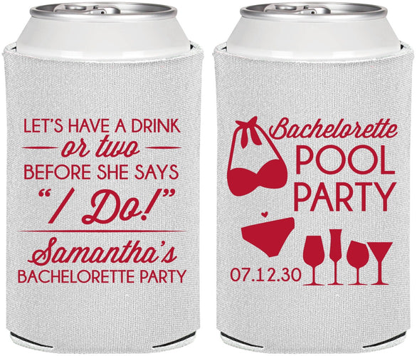 Personalized Bachelorette Can Coolers - Pool Party | 60167