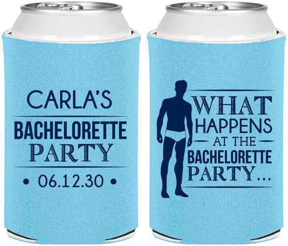 Personalized Bachelorette Can Coolers - What Happens | 60172