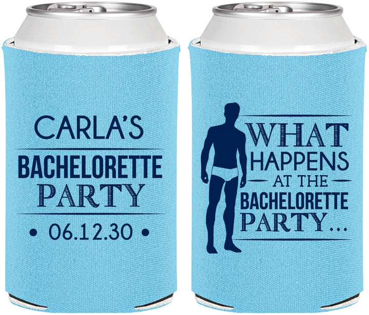 Personalized Bachelorette Can Coolers - What Happens | 60172