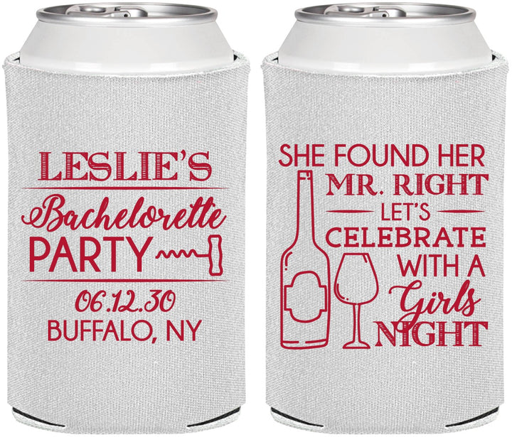 Personalized Bachelorette Can Coolers - Mr Right Girls Night | 60180