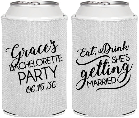 Personalized Bachelorette Can Coolers - Eat Drink Getting Married | 60181