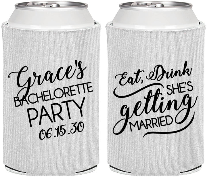 Personalized Bachelorette Can Coolers - Eat Drink Getting Married | 60181