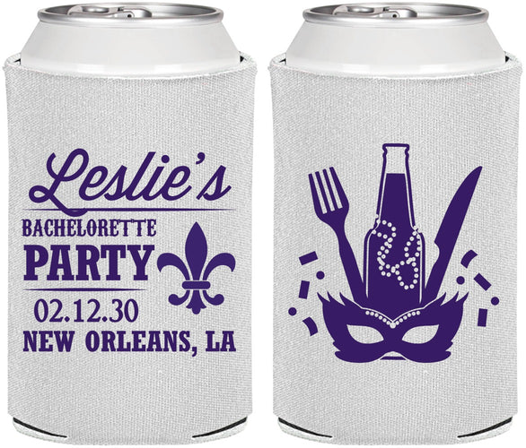 Personalized Bachelorette Can Coolers - Mardi Gras | 60185