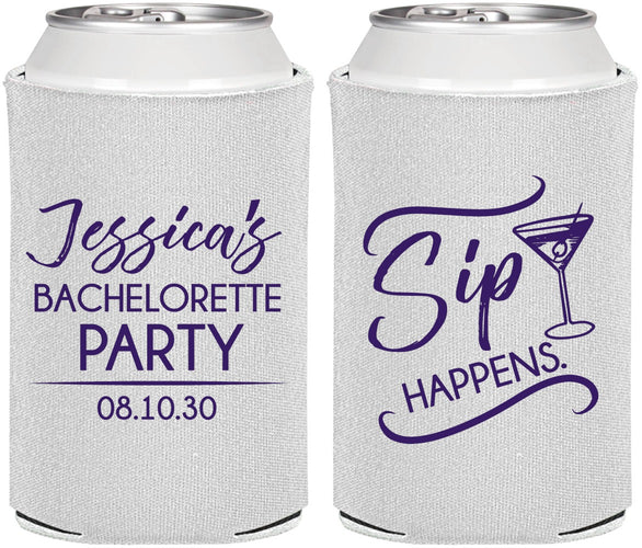 Personalized Bachelorette Can Coolers - Sip Happens | 60197
