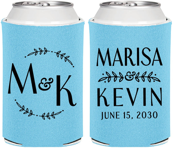 Personalized Wedding Can Coolers - Two Letter Monogram | 801
