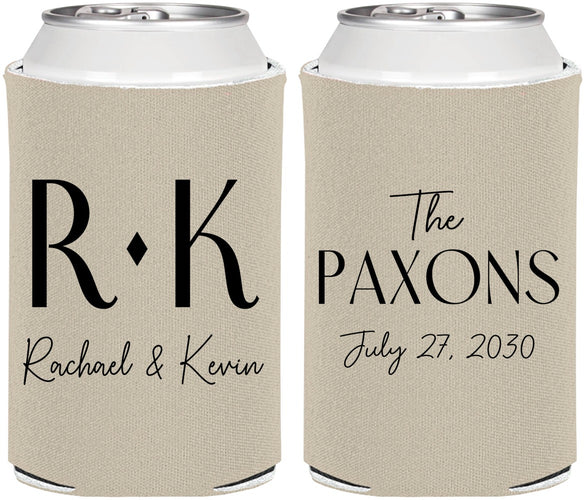Personalized Wedding Can Coolers - Two Letter Monogram | 802