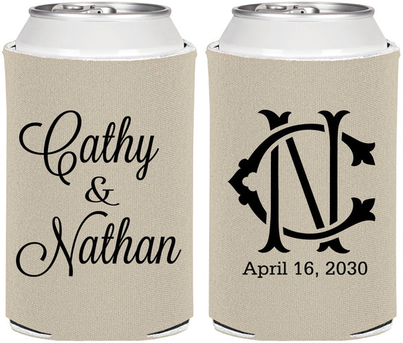 Personalized Wedding Can Coolers - Two Letter Monogram | 807