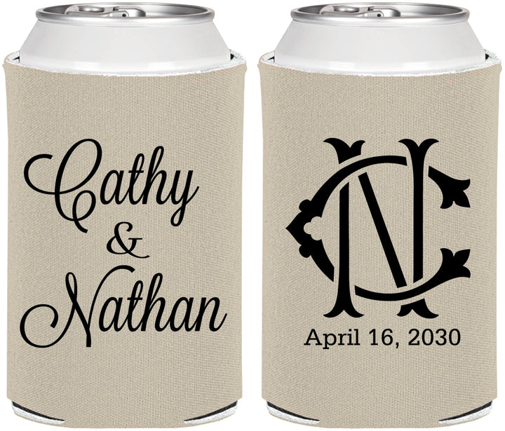 Personalized Wedding Can Coolers - Two Letter Monogram | 807
