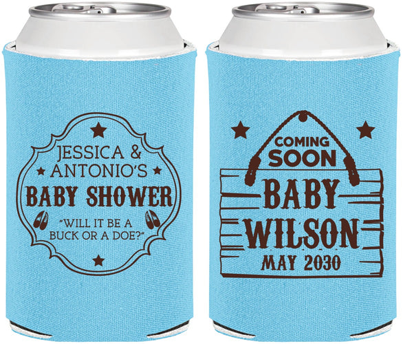 Personalized Baby Shower Can Coolers - Gender Reveal Buck Or Doe | 90002