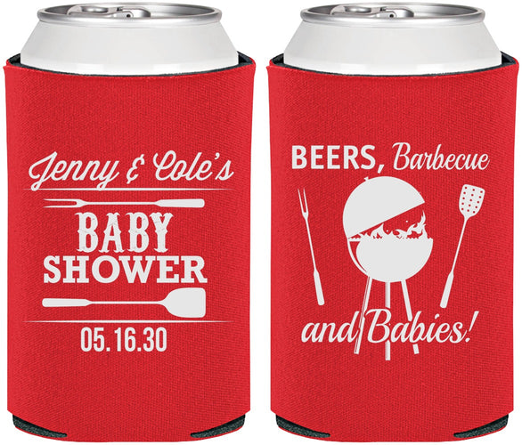 Personalized Baby Shower Can Coolers - Beers Bbq Babies | 90006