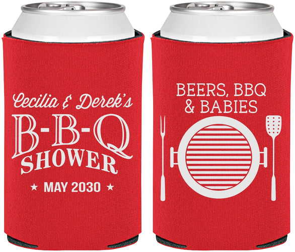 Personalized Baby Shower Can Coolers - Beers Bbq Babies | 90007