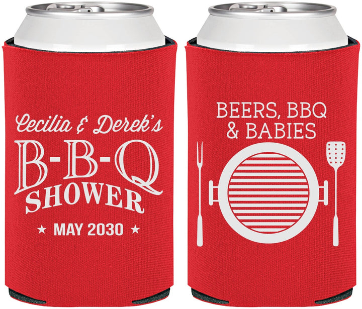 Personalized Baby Shower Can Coolers - Beers Bbq Babies | 90007