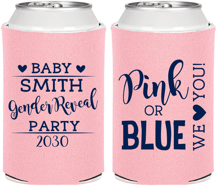 Personalized Baby Shower Can Coolers - Gender Reveal Pink Or Blue | 90012