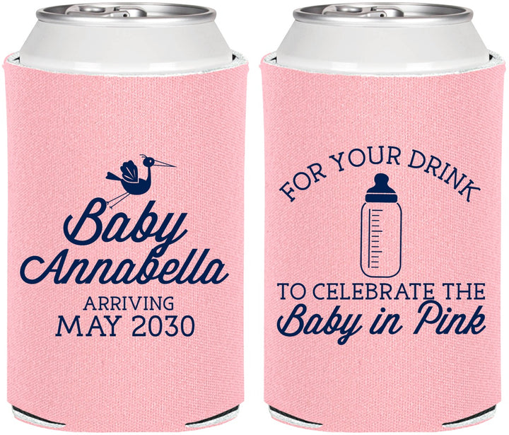 Personalized Baby Shower Can Coolers - Drink Baby In Pink | 90014