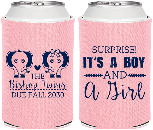 Personalized Baby Shower Can Coolers - Twins Boy And Girl | 90026