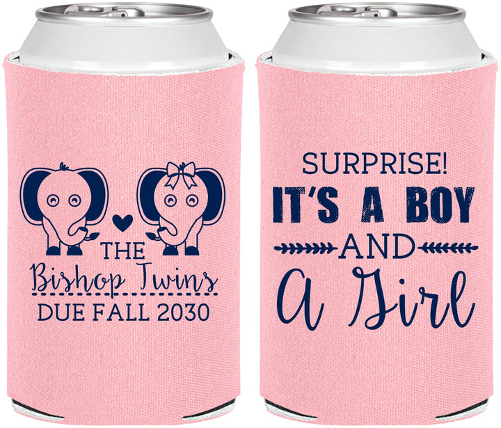 Personalized Baby Shower Can Coolers - Twins Boy And Girl | 90026