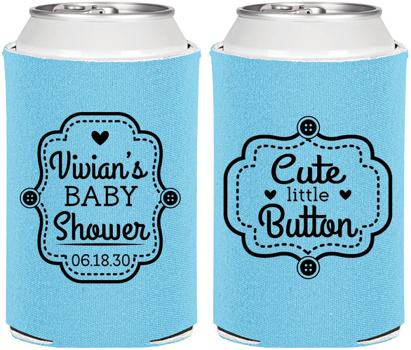 Personalized Baby Shower Can Coolers - Cute Little Button | 90035
