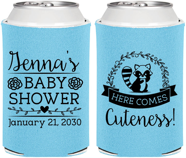 Personalized Baby Shower Can Coolers - Racoon Cuteness | 90037