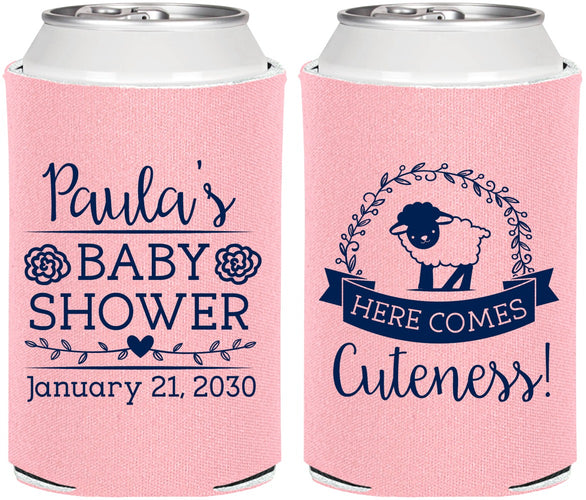 Personalized Baby Shower Can Coolers - Lamb Cuteness | 90038