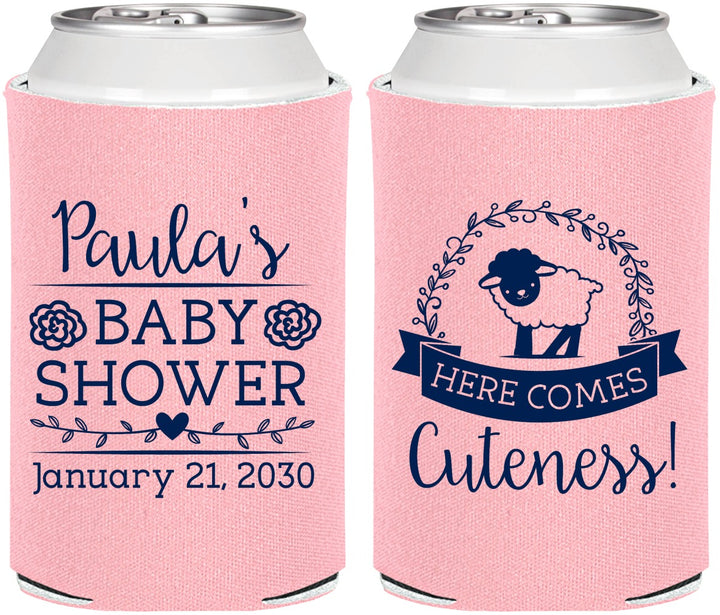 Personalized Baby Shower Can Coolers - Lamb Cuteness | 90038