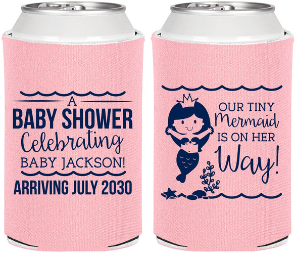 Personalized Baby Shower Can Coolers - Mermaid On Her Way | 90046