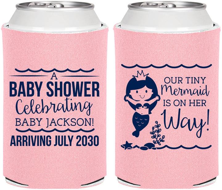 Personalized Baby Shower Can Coolers - Mermaid On Her Way | 90046