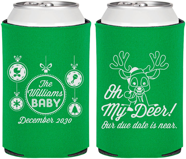 Personalized Baby Shower Can Coolers - Oh My Deer Christmas | 90051