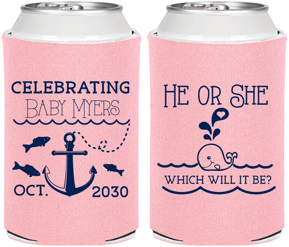 Personalized Baby Shower Can Coolers - Gender Reveal Whale | 90053