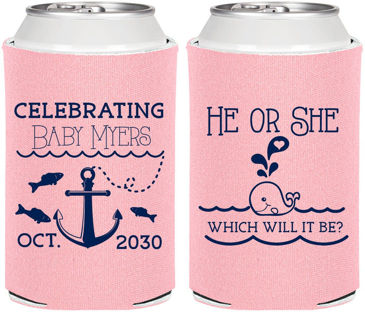 Personalized Baby Shower Can Coolers - Gender Reveal Whale | 90053