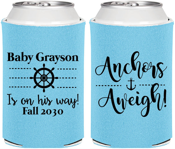 Personalized Baby Shower Can Coolers - Nautical Anchors Aweigh | 90054