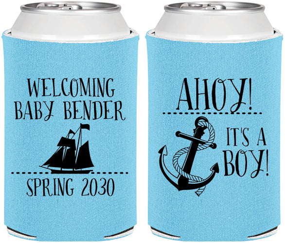 Personalized Baby Shower Can Coolers - Nautical Ahoy It’s A Boy | 90055