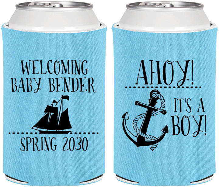 Personalized Baby Shower Can Coolers - Nautical Ahoy It’s A Boy | 90055