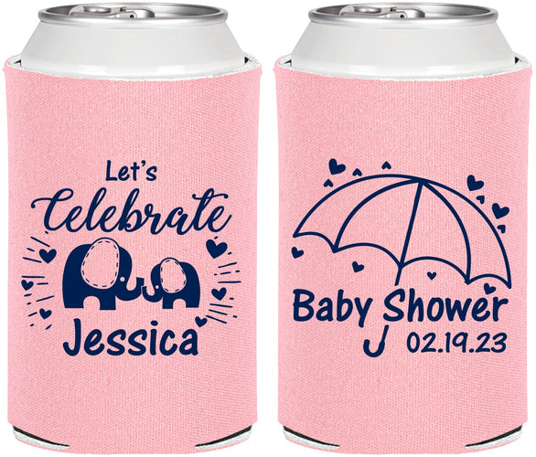 Personalized Baby Shower Can Coolers - Elephant Lets Celebrate | 90058