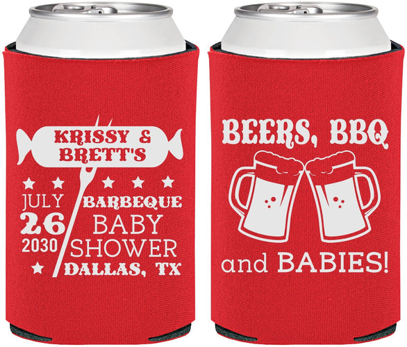 Personalized Baby Shower Can Coolers - Beers Bbq Babies | 90060