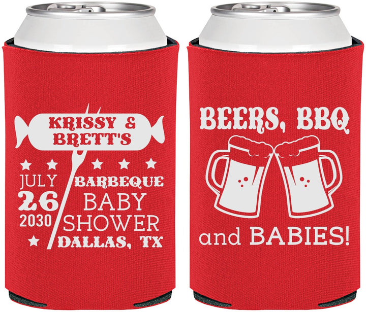 Personalized Baby Shower Can Coolers - Beers Bbq Babies | 90060