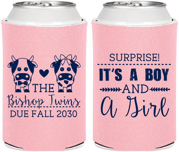 Personalized Baby Shower Can Coolers - Twins Baby Cows | 90067