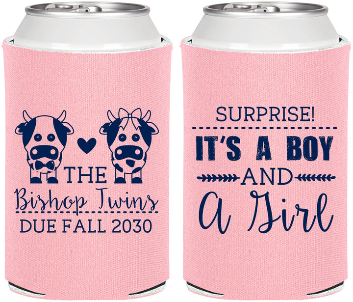 Personalized Baby Shower Can Coolers - Twins Baby Cows | 90067