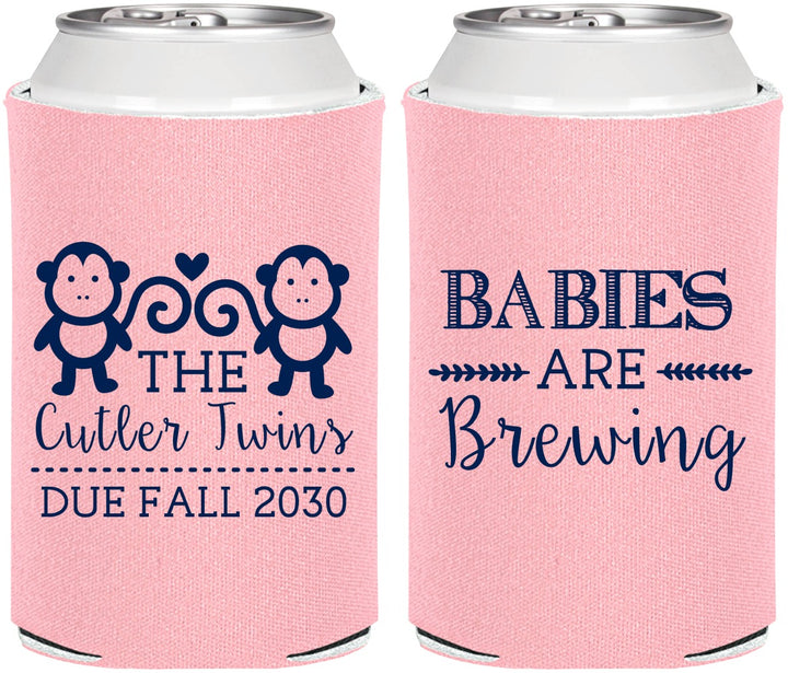 Personalized Baby Shower Can Coolers - Twins Baby Monkeys | 90068